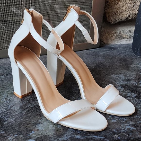 Amazon White Block Zip-Back Heels Size 38/7 - Picture 1 of 16